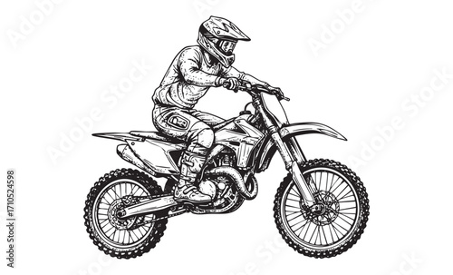motocross rider vintage line art style