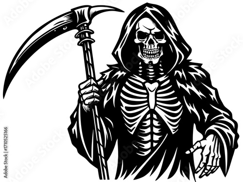 Grim Reaper Skeleton with Scythe Illustration