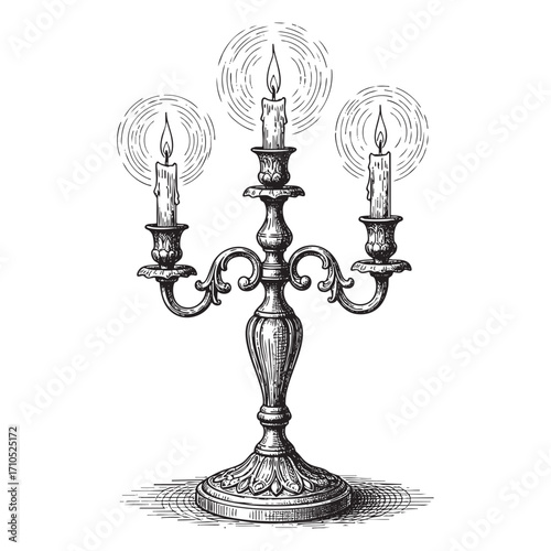 Candle on candlestick vintage line art style