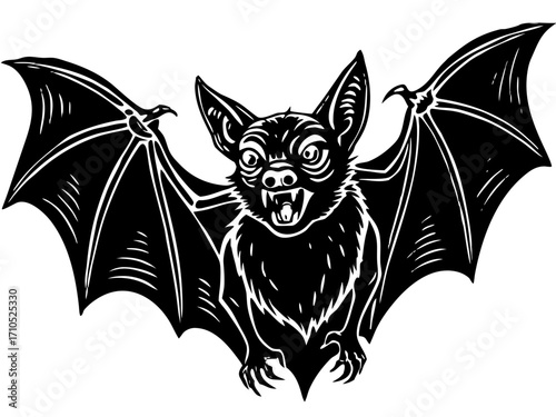 Menacing Bat with Spread Wings Illustration