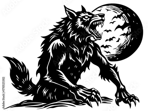 Fierce Werewolf Howling at Moon Illustration