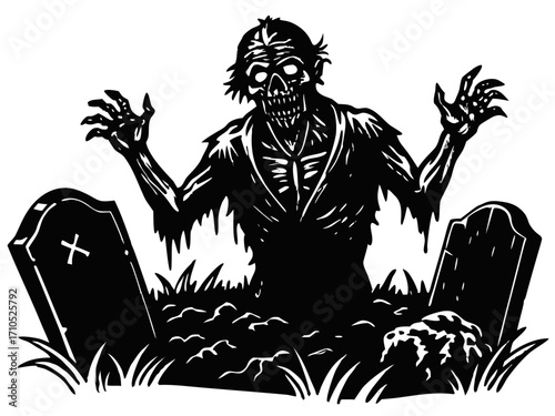 Zombie Rising from Graveyard Illustration