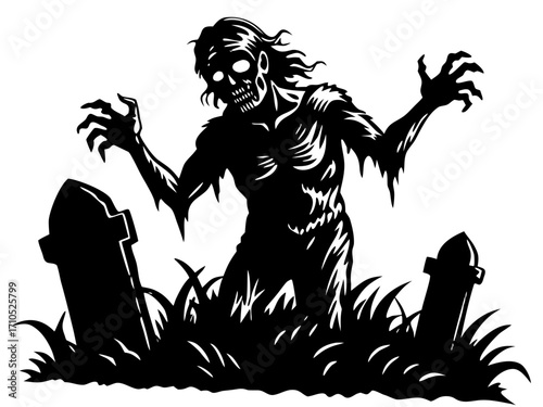 Zombie Rising from Graveyard Illustration