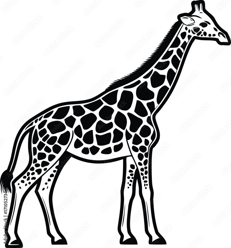 Naklejka premium African Safari Wildlife Illustration. Safari Animals in Savannah. Lion and Elephant Safari Scene. Safari Giraffe Standing Tall. Safari Zebra in Grassland. Safari Rhino Wildlife Art. Safari Animals
