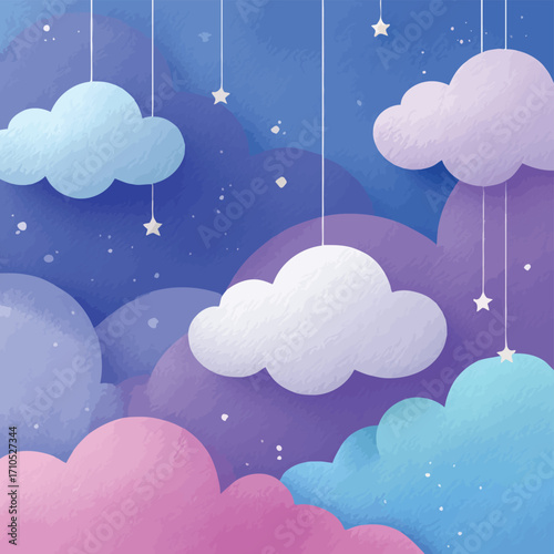 夢想的な夜空と雲のベクターイラストレーション