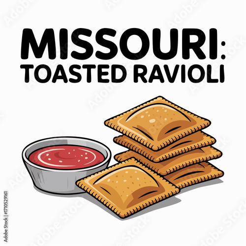Missouri toasted ravioli block vector illustration for Midwestern branding