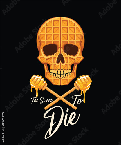 Waffle Skull T Shirt Design Sweet Death Food Typography Graphic for Streetwear and Merch