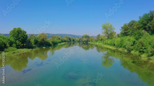 Drone footage of the beautiful Sana River in Sanski Most