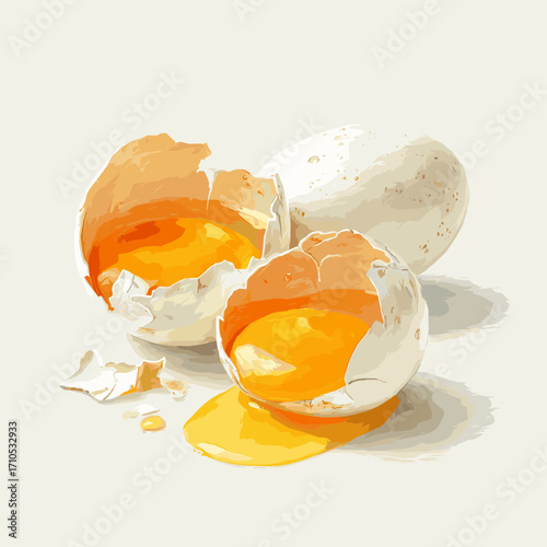 Vector illustration of broken cracked eggs isolated on a white background