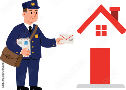 Postman delivering mail to a house.