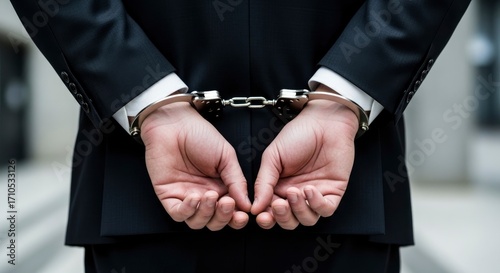 Man in suit with handcuffs behind his back