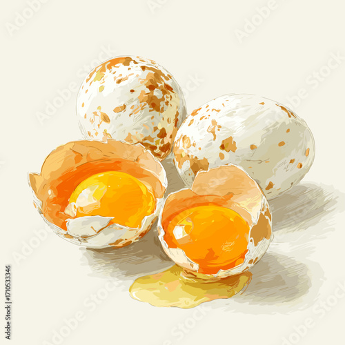 Vector illustration of broken cracked eggs isolated on a white background