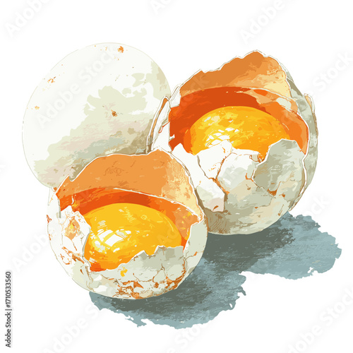 Vector illustration of broken cracked eggs isolated on a white background