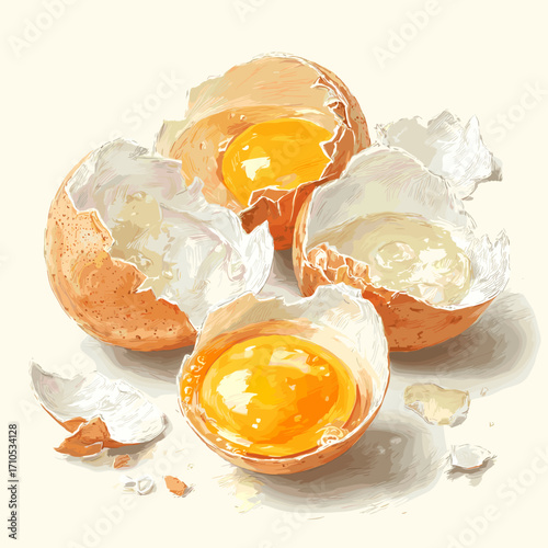 Vector illustration of broken cracked eggs isolated on a white background