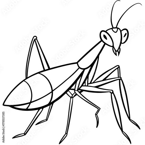 Praying mantis line art vector