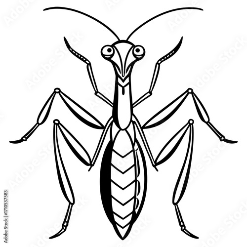 Praying mantis line art vector