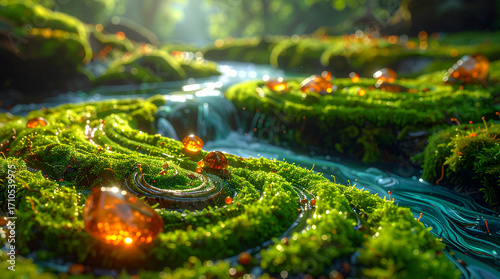 Wallpaper Mural Molten River of Moss and Gemstones in Vibrant Swirling Patterns Torontodigital.ca