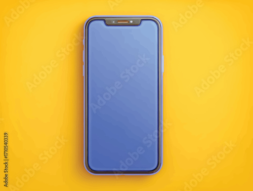 黄色の背景に置かれた青いスマートフォンのベクターイラスト