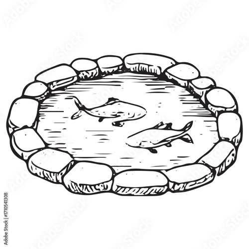 Serene Stone Pond with Koi Fish