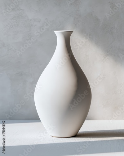 Elegant White Ceramic Vase with Smooth Silhouette on Neutral Background