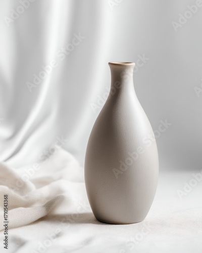 Minimalist Ceramic Vase on Soft Fabric Background for Modern Interior Decoration
