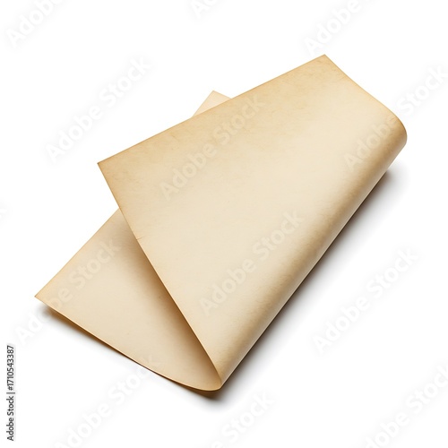 parchment paper folded, isolated on white background