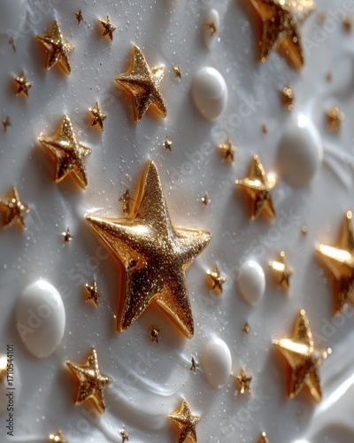 Golden Stars on Smooth White Surface for Festive Background or Celebration Themes
