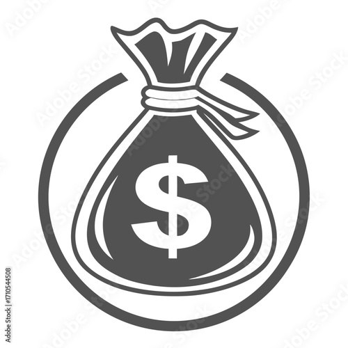 Gray money bag with dollar sign inside a circle vector graphic currency