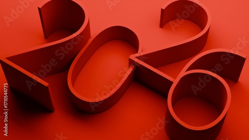 Minimalist Red Happy New Year 2026 Number logo. 2026 logo. 3d banner