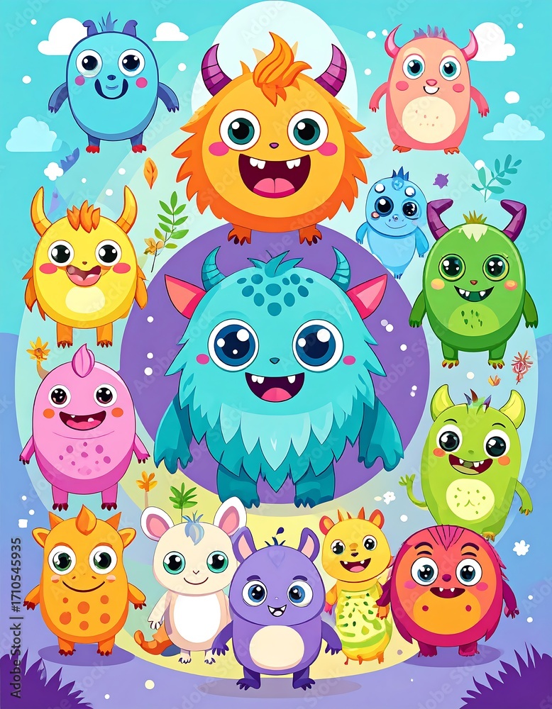 Obraz premium Cute cartoon monsters in vibrant colors