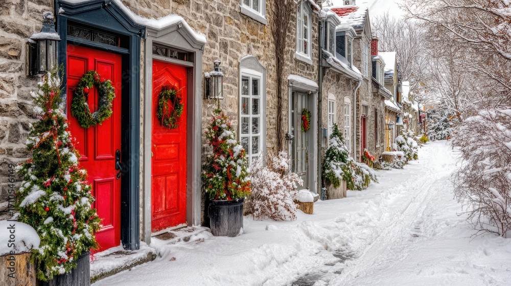 Fototapeta premium Festive manor house shining with magical Christmas decoration and snow..