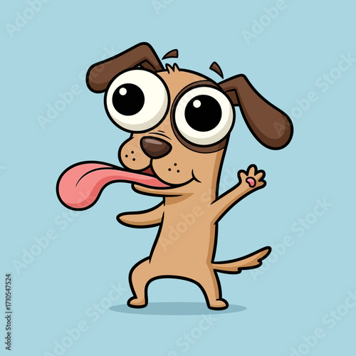 Cute cartoon dog with large eyes and tongue out