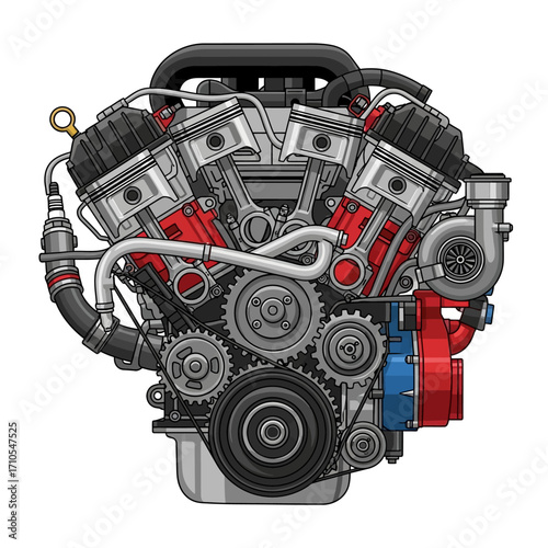 Twin Turbo V8 Engine Illustration