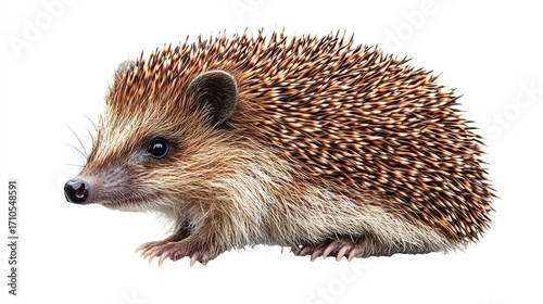 Cute hedgehog with spiky fur on a white background.