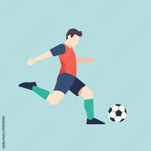 Vector illustration of a soccer player kicking a ball during a match