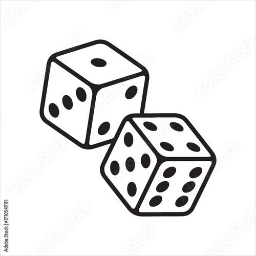 Pair of dice to gamble or gambling in craps line art vector icon for casino apps and websites