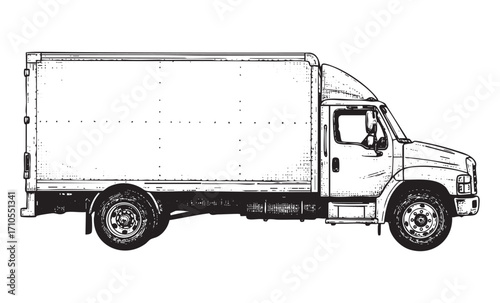 Commercial Box Truck Hand-Drawn Illustration
