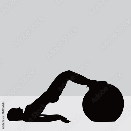 Silhouette of a woman in a Pilates pose, a fitness exercise. Illustration design.