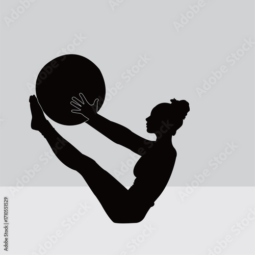 Silhouette of a woman in a Pilates pose, a fitness exercise. Illustration design.