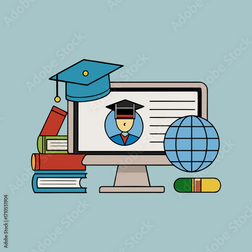 Global Online Education Vector Concept for Digital Learning and Academic Success and Professional Development