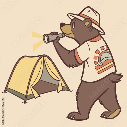 bear with camping gear vintage t-shirt style