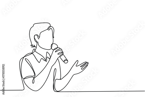 One line drawing of a person speaking into a microphone
