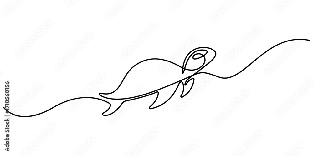 Obraz premium Continuous one single minimal line drawing Turtles. Continuous line of sea turtle marine underwater aquatic ocean animal reptile wildlife sketch drawing editable stroke vector illustration