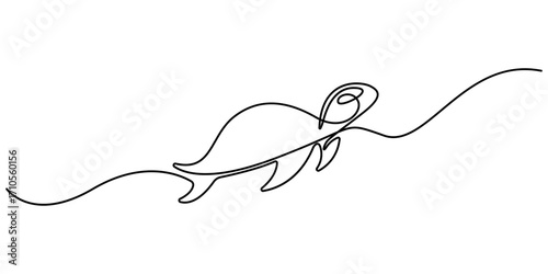 Continuous one single minimal line drawing Turtles. Continuous line of sea turtle marine underwater aquatic ocean animal reptile wildlife sketch drawing editable stroke vector illustration