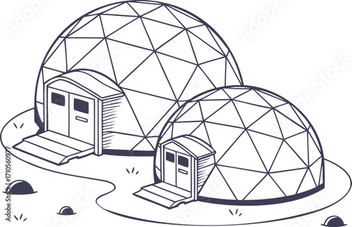 A blueprint sketch of a futuristic house with a globe as a conceptual design element