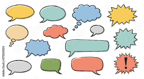 Hand drawn Speech Bubbles Set Colorful Comic Book Design Elements for Communication and Messaging