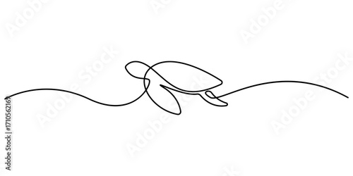 Continuous one single minimal line drawing Turtles. Continuous line of sea turtle marine underwater aquatic ocean animal reptile wildlife sketch drawing editable stroke vector illustration