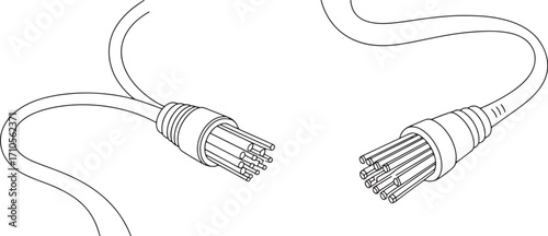 Fiber Optic Cable Line Icon Vector Black and White Isolated on White Background