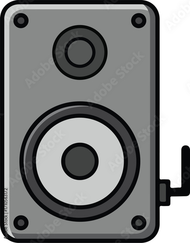 Gray stereo speaker with a single cable.
