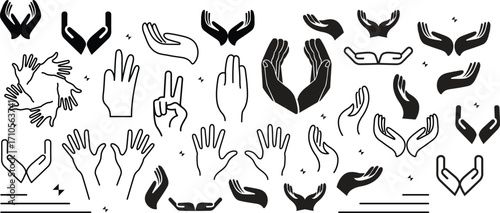hands collection. Human arm and hand gestures, people gestures with fingers, point, shake, fist and hand sign.